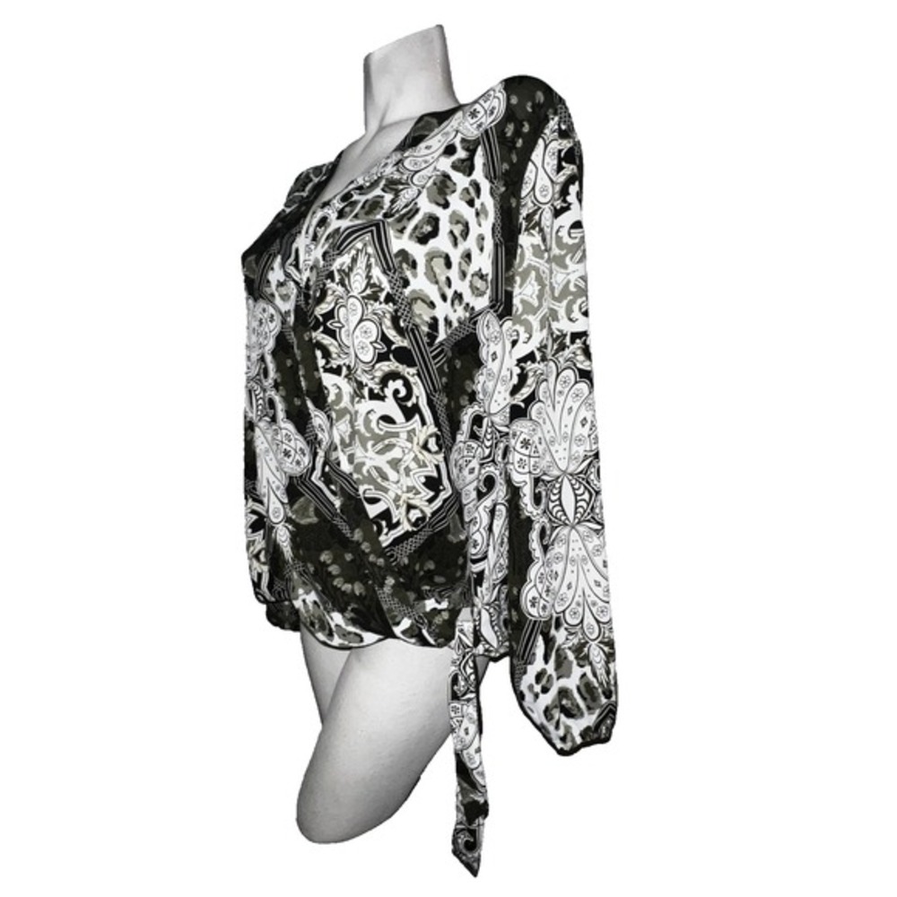 SOHO New York‎ Company Jeans Womens Wrap Style Blouse Kimono Sleeve Print XL Top - Picture 4 of 9